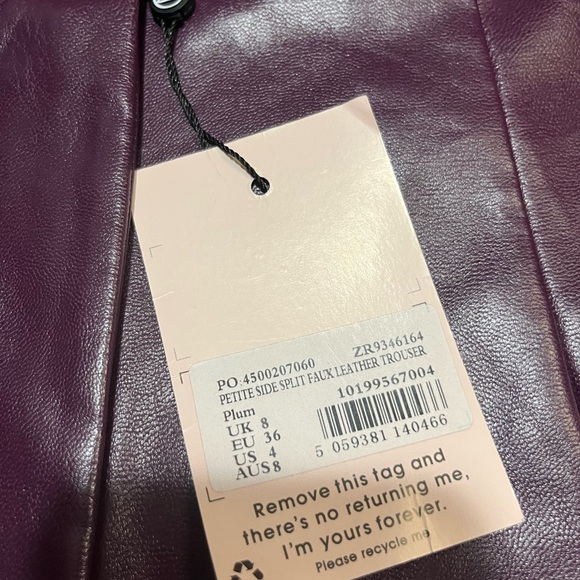 NWT Purple Faux  Leather Pants/ size 4 - Picture 4 of 7